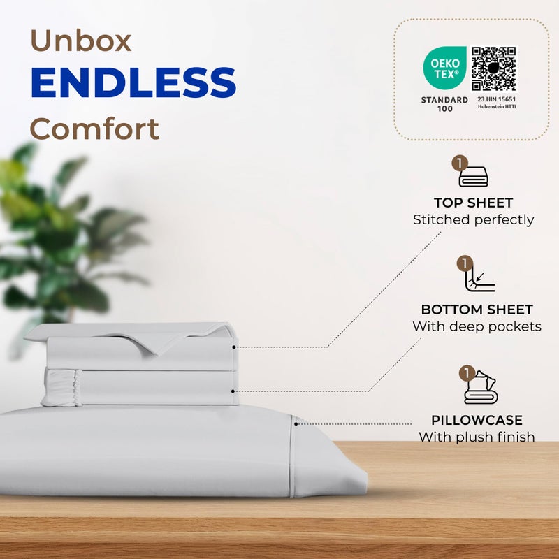 THREAD SPREAD Luxury Egyptian Cotton Sheets Twin XL Size - 600 Thread Count 3 PC Silver Twin XL Sheets Deep Pockets, Soft, Cooling Sateen Weave College Dorm Bedding Twin XL, Fits Mattress upto 18 inch - Image 3